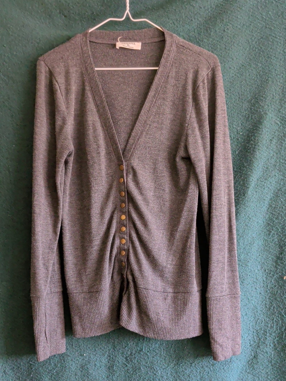Women's Gray V-Neck Button-Front Cardigan Sweater